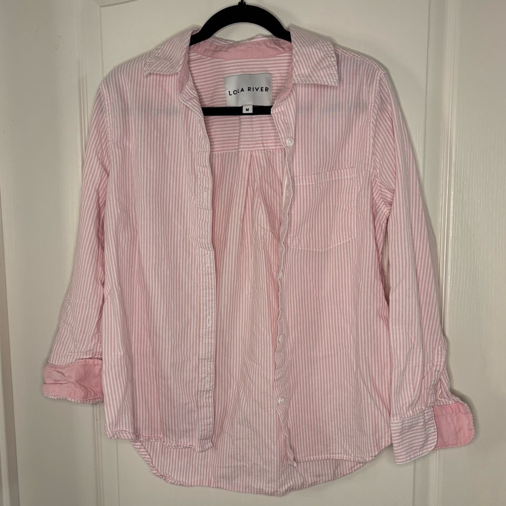 LOLA RIVER Women's Pink Striped Button Down Shirt